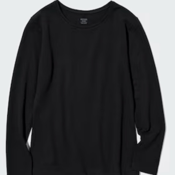 Black HEATTECH Cotton Crew Neck Long-Sleeve T-Shirt (Extra Warm) - Picture 1 of 1